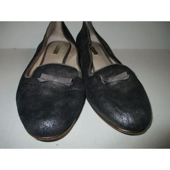 *Louise et Cie 'ANNISTON' Charcoal Gray Silver Metallic Finish Slip-On Flats